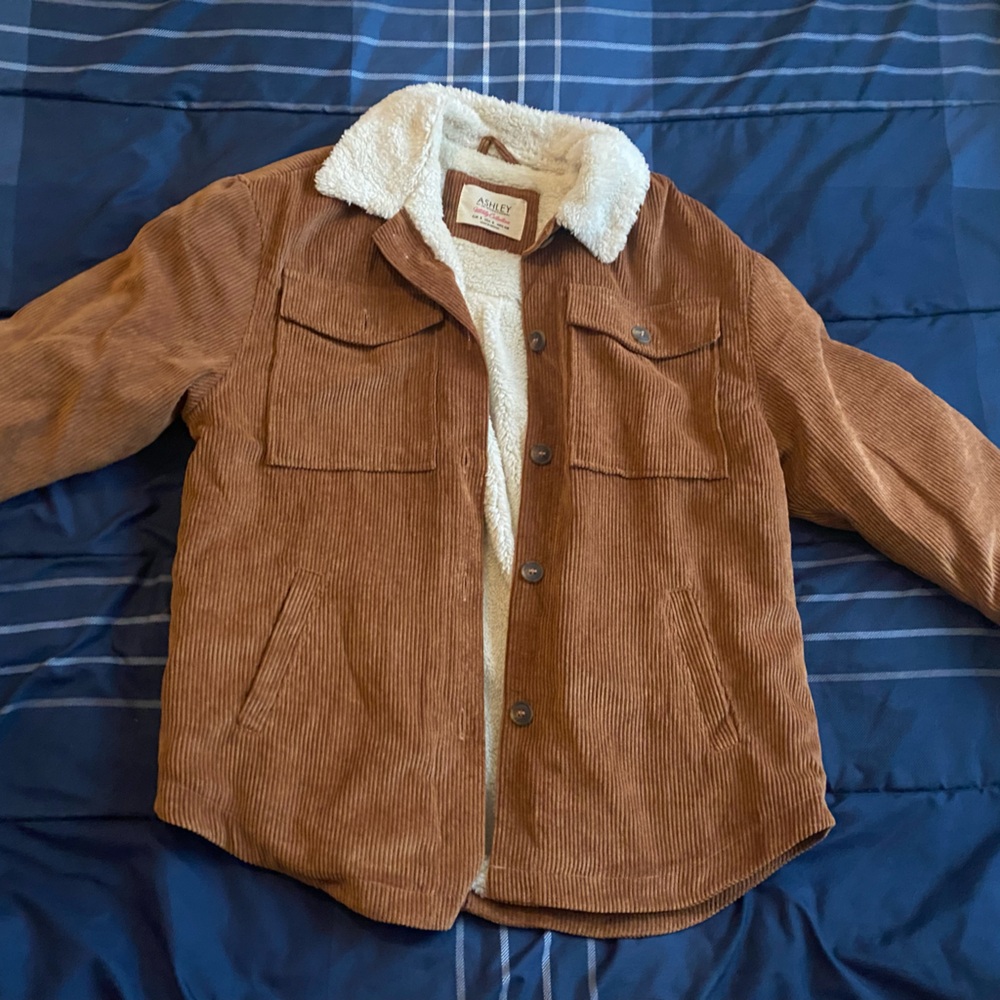 Brown and White fluffy coat, Thrifted